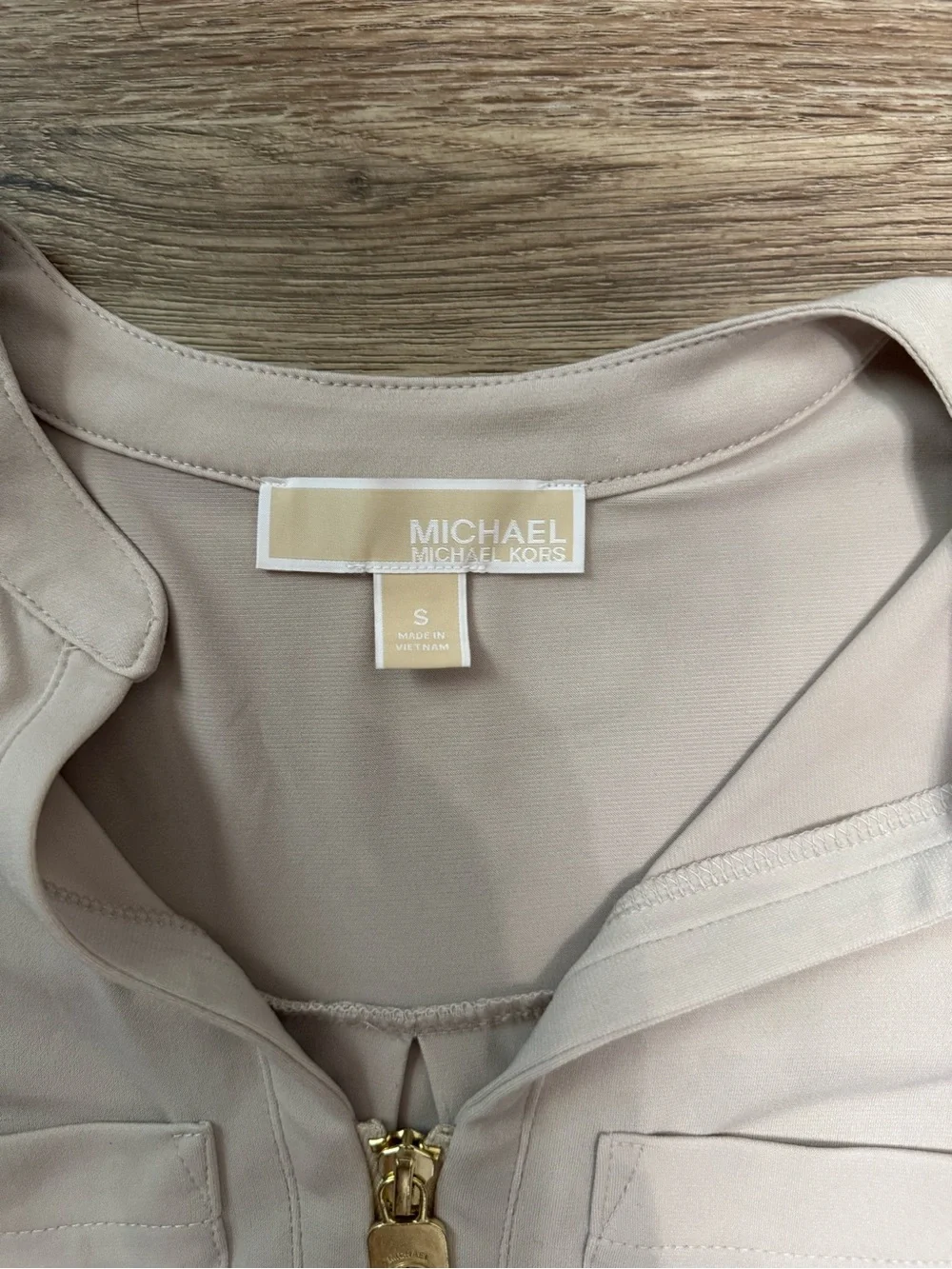 Michael Kors Light Beige Long Sleeve Zip Front Tunic